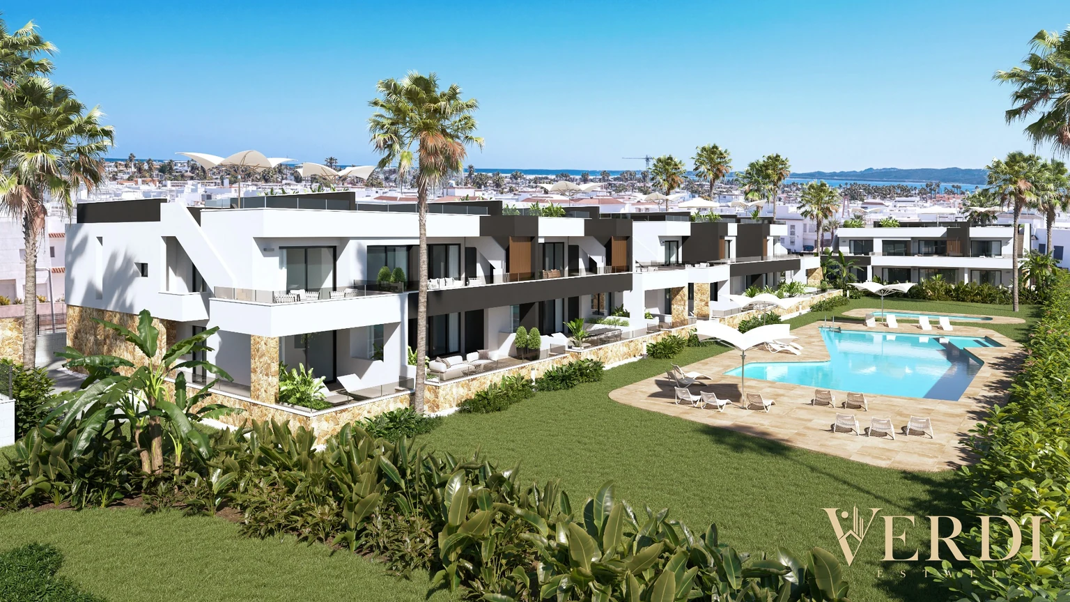 Lo Marabú 3 bungalows and pool area — project visualisation