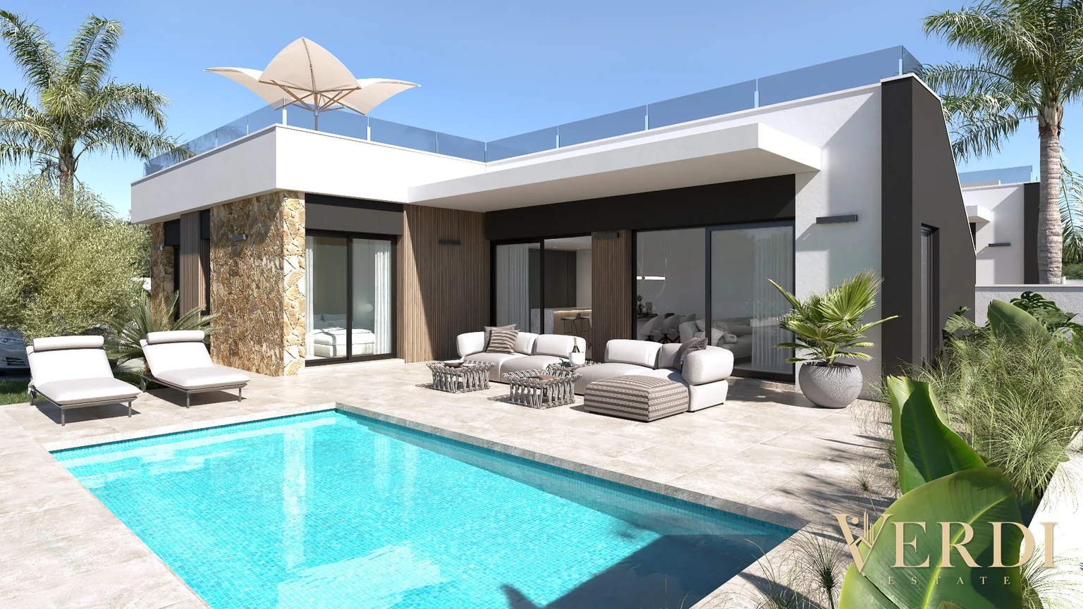 Villa JULIET de una planta y terraza de piscina — visualización de Lo Marabú
