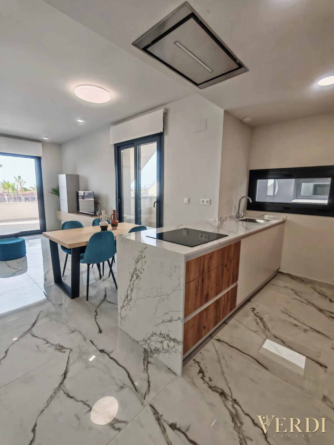 Interior reference: kitchen island and living area